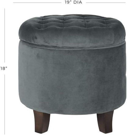 Homepop Home Decor | Upholstered Round Velvet Tufted Foot Rest Ottoman | Ottoman with Storage for Living Room & Bedroom | Decorative Home Furniture, Dark Gray Small
