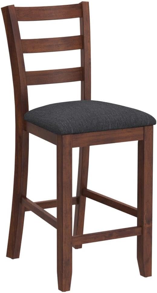 COSTWAY Set of 2 Counter Height Bar Stool, 25.5-Inch Upholstered Bar Stools with Solid Rubber Wood Frame, Foam-Padded Cushion, Footrest, Kitchen Chair for Bistro, Living Room, Grey and Brown