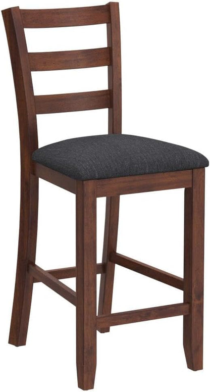 COSTWAY Set of 2 Counter Height Bar Stool, 25.5-Inch Upholstered Bar Stools with Solid Rubber Wood Frame, Foam-Padded Cushion, Footrest, Kitchen Chair for Bistro, Living Room, Grey and Brown
