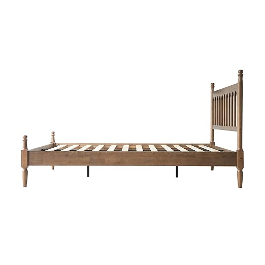 Queen Size Bed Frame with Headboard & Footboard, Solid Wood Platform Design, Center Metal Legs with 12 Durable Slatted Base, No Box Spring Needed, Anti-Slip & Noise-Free, Barnwood Finish, WCQ-30