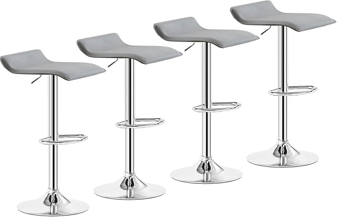 VECELO Bar Stools Set of 4, Armless Adjustable Swivel Barstools, Modern Backless Counter Height Stools for Kitchen, Island, Bar, Light Grey