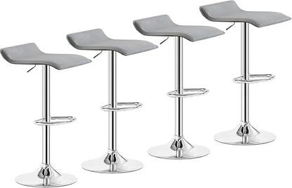 VECELO Bar Stools Set of 4, Armless Adjustable Swivel Barstools, Modern Backless Counter Height Stools for Kitchen, Island, Bar, Light Grey