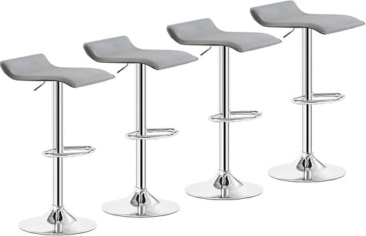 VECELO Bar Stools Set of 4, Armless Adjustable Swivel Barstools, Modern Backless Counter Height Stools for Kitchen, Island, Bar, Light Grey