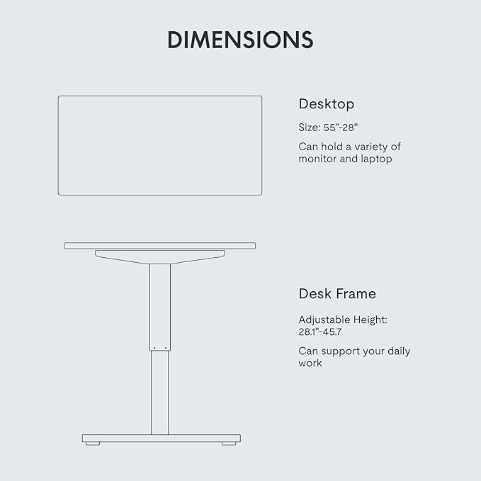 FLEXISPOT EN1 One-Piece Standing Desk 55"x28" White - 1" Thick Desktop, Home Office Use, Height Adjustable with 4 Memory Presets, Supports Multiple Monitors, 2 Packages
