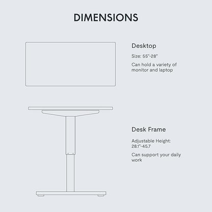 FLEXISPOT EN1 One-Piece Standing Desk 55"x28" White - 1" Thick Desktop, Home Office Use, Height Adjustable with 4 Memory Presets, Supports Multiple Monitors, 2 Packages