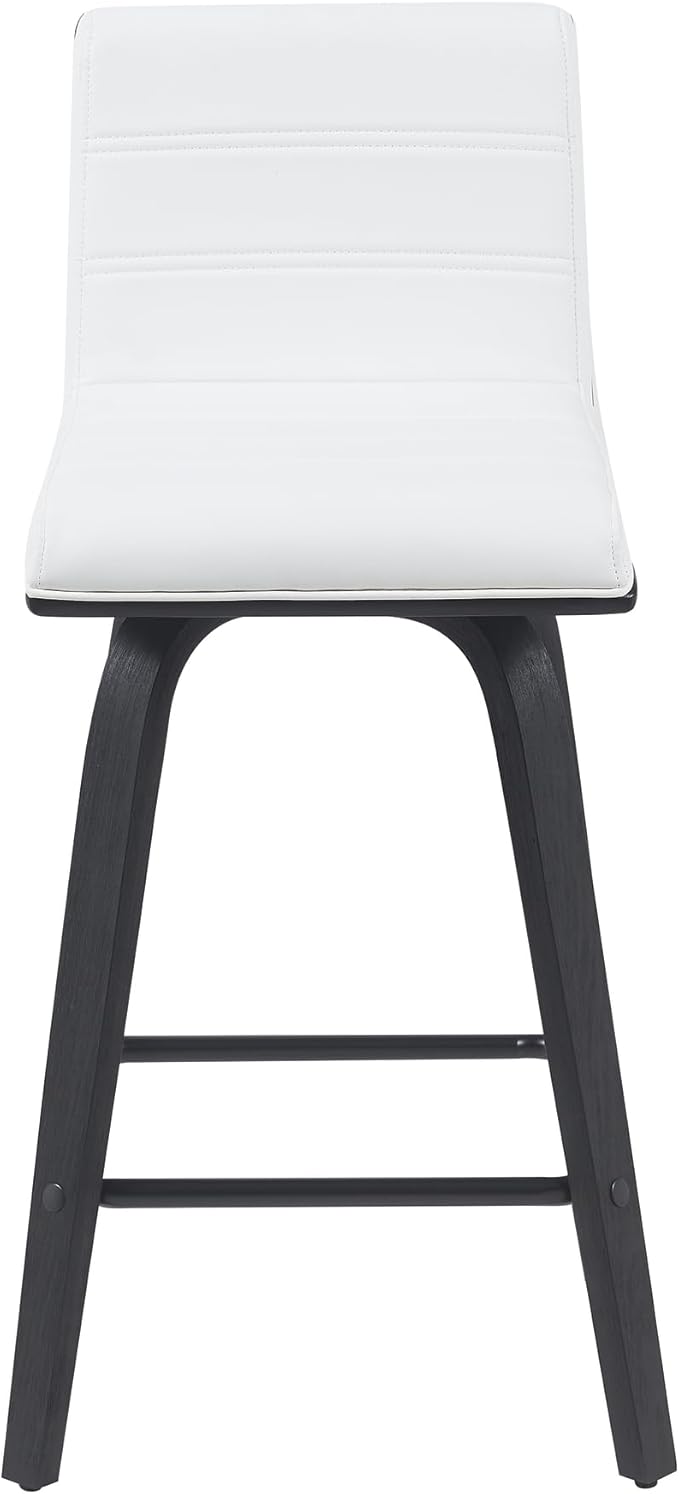 Vienna Modern Counter Height Swivel Bar Stool with Snow White Faux Leather Seat and Black Brushed Wood Frame Set of 2