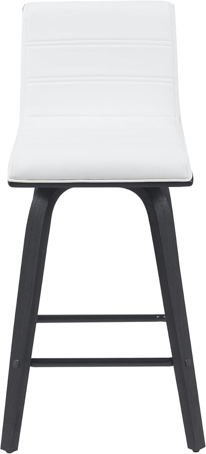 Vienna Modern Counter Height Swivel Bar Stool with Snow White Faux Leather Seat and Black Brushed Wood Frame Set of 4