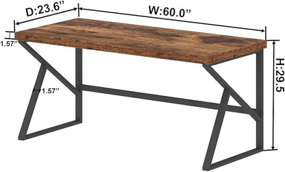 HSH Rustic Computer Desk, Large Executive Writing Study Work Desk for Home Office, Industrial Metal Wooden PC Laptop Long Desk Workstation, Modern Bedroom Living Room Table, Rustic Brown, 60 Inch