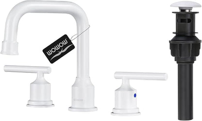 WOWOW 3 Hole Bathroom Faucet White Bathroom Sink Faucet 2 Handle Vanity Tap Lavatory Elegant Basin Mixer Tap with Drain