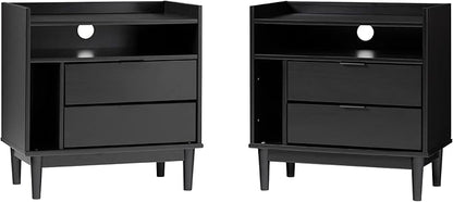 Walker Edison Blythe Mid-Century Modern Tray-Top Storage Nightstands Set of 2 Black