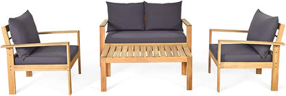 COSTWAY 4 Pieces Outdoor Acacia Wood Sofa Set, Outdoor Conversation Sofa Set with Table & Cushions Porch Chairs for Garden, Patio, Deck