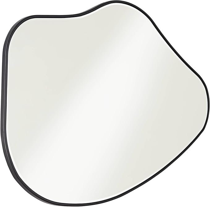 Possini Euro Design Cavandish Rounded Curved Abstract Vanity Decorative Wall Mirror Modern Beveled Glass Matte Black Wood Frame 28" Wide for Bathroom Bedroom Living Room Home Office Entryway House