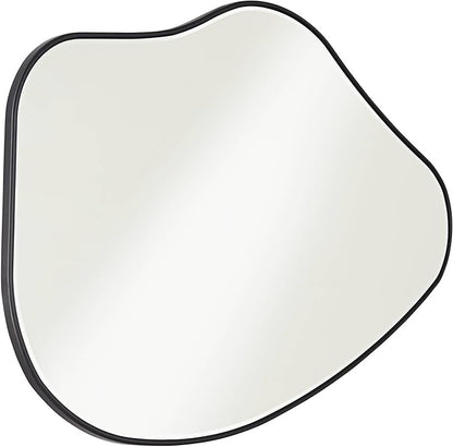 Possini Euro Design Cavandish Rounded Curved Abstract Vanity Decorative Wall Mirror Modern Beveled Glass Matte Black Wood Frame 28" Wide for Bathroom Bedroom Living Room Home Office Entryway House