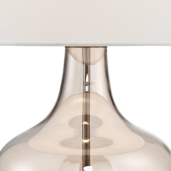 Possini Euro Design Ania Modern Table Lamp with USB Charging Port 31" Tall Clear Champagne Glass Off-White Tapered Drum Shade for Living Room Bedroom House Bedside Nightstand Office Entryway