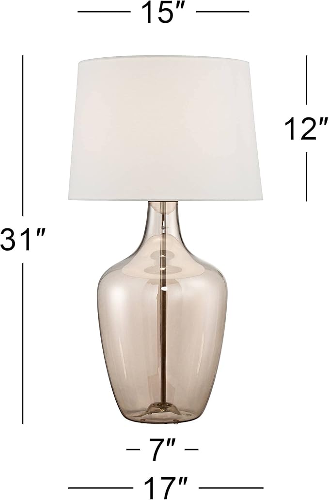 Possini Euro Design Ania Modern Table Lamp with USB Charging Port 31" Tall Clear Champagne Glass Off-White Tapered Drum Shade for Living Room Bedroom House Bedside Nightstand Office Entryway