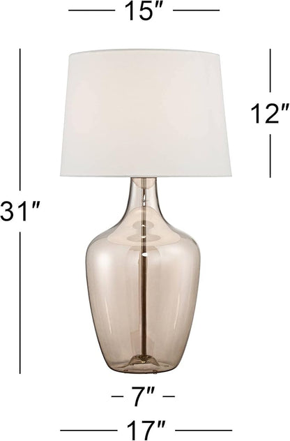 Possini Euro Design Ania Modern Table Lamp with USB Charging Port 31" Tall Clear Champagne Glass Off-White Tapered Drum Shade for Living Room Bedroom House Bedside Nightstand Office Entryway