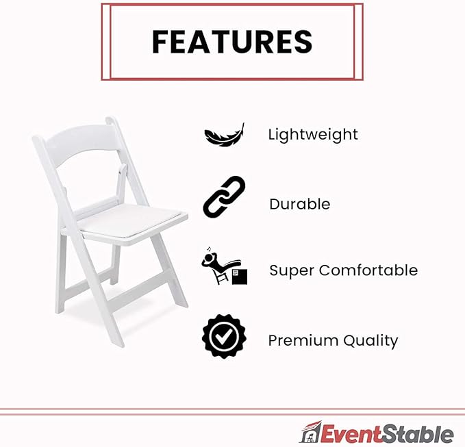 EventStable Titan PRO Resin Folding Chair - White Indoor Outdoor Lightweight Padded Folding Chair for Weddings Parties Events - 100 Pack