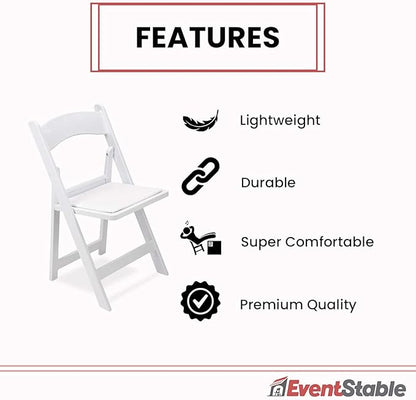EventStable Titan PRO Resin Folding Chair - White Indoor Outdoor Lightweight Padded Folding Chair for Weddings Parties Events - 100 Pack