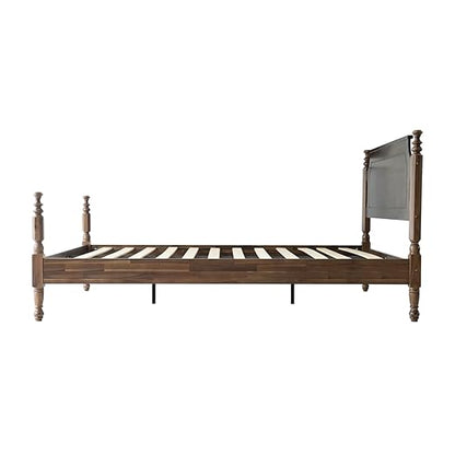 King Size Platform Bed Frame with Headboard & Footboard, Center Metal Legs with Solid Wood 12 Sturdy Slatted, Easy Assembly, No Box Spring Needed, Anti-Noise & Slip-Free, Walnut Finish, ROK-37