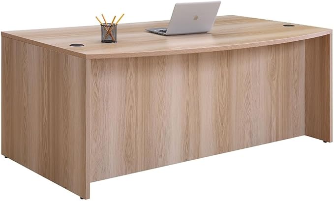 NBF at Work Bowfront Executive Office Desk - Durable Laminate Computer Desk with Two Drawers - Modern Desk with Storage and File Cabinet - Work Desk for Home (71" W, Gray)