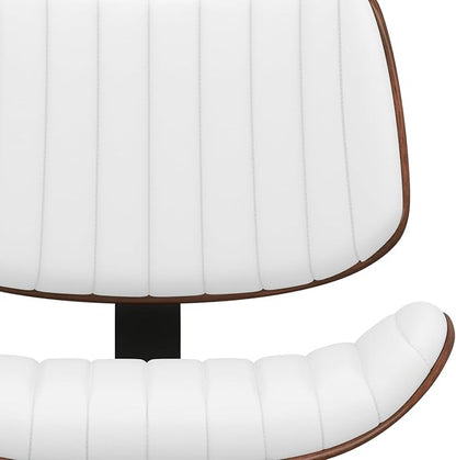 SIMPLIHOME Novak Adjustable Swivel Bar Stool - 33 inch Seat Height Upholstered Metal Chair in White Vegan Faux Leather, Mid Century Seating for Kitchen or Bar with Curved Bentwood Back