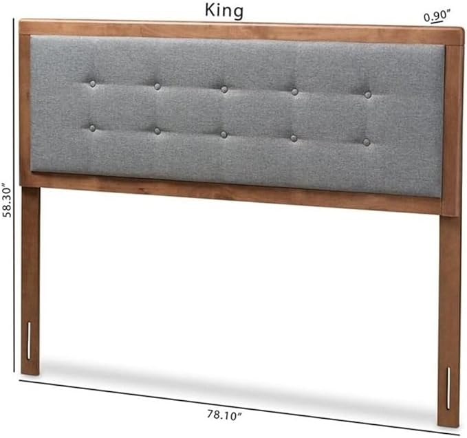 Mid-Century Marvel Fabric Upholstered Walnut Brown Finished Wood Headboard, Wall Mount Headboard Full/Dark Gray