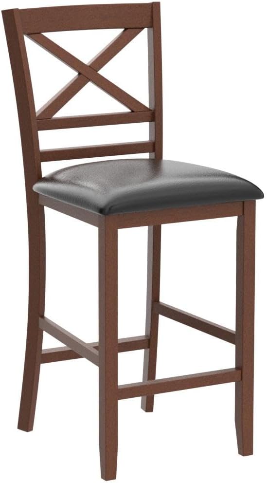 COSTWAY Barstools Set of 2, 25” Counter Height Mid Century Modern Island Chairs with Back, Soft Cushion & Faux Leather Seat, Wooden Armless Kitchen Stools for Home, Cafe Shop, Restaurant, Pub