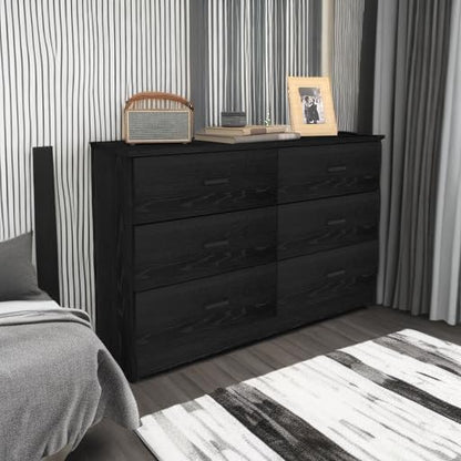 Bigbiglife Wood Dresser for Bedroom, 6 Drawer Double Dresser, Modern Chest of Drawers with Deep Drawers, Large Storage Organizer for Living Room, Closet (Black)