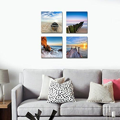 Wieco Art Beach Pictures Canvas Wall Art Bathroom Decor Beach Seaview Wall Decor Ocean Nautical Bathroom Pictures Canvas Painting Bedroom Art Bathroom Accessories Coastal Themed Home Decorations