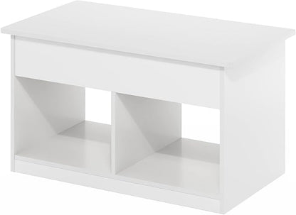 Furinno Jensen Living Room Lift Top Coffee Table with Hidden Compartment, Solid White