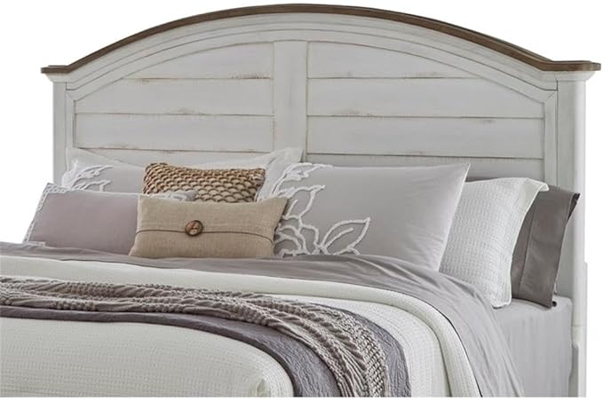 American Woodcrafters Meadowbrook White-Washed Wood Farmhouse Queen Size Arched Panel Headboard