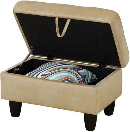 Ottoman Storage Ottoman Bench Flannel Footrest Footstool with Hinged Lid for Living Room, Bedroom, Entryway, Beige, 28.5"X19"X17.5"
