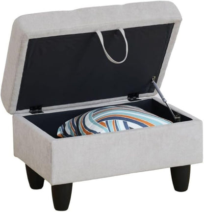 Ottoman Storage Ottoman Bench Flannel Footrest Footstool with Hinged Lid for Living Room, Bedroom, Entryway, Grey White, 28.5"X19"X17.5"