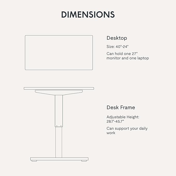 FLEXISPOT EN1 Whole-Piece Standing Desk 40x24 Electric Adjustable Height Small Heavy Duty Steel Stand Up (Black Frame + Mahogany Top, 2 Packages)