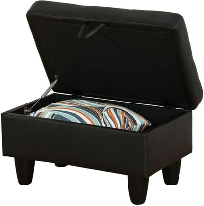 Ottoman Storage Ottoman Bench Faux Leather Footrest Footstool with Hinged Lid for Living Room, Bedroom, Entryway, Black, 28.5"X19"X17.5"