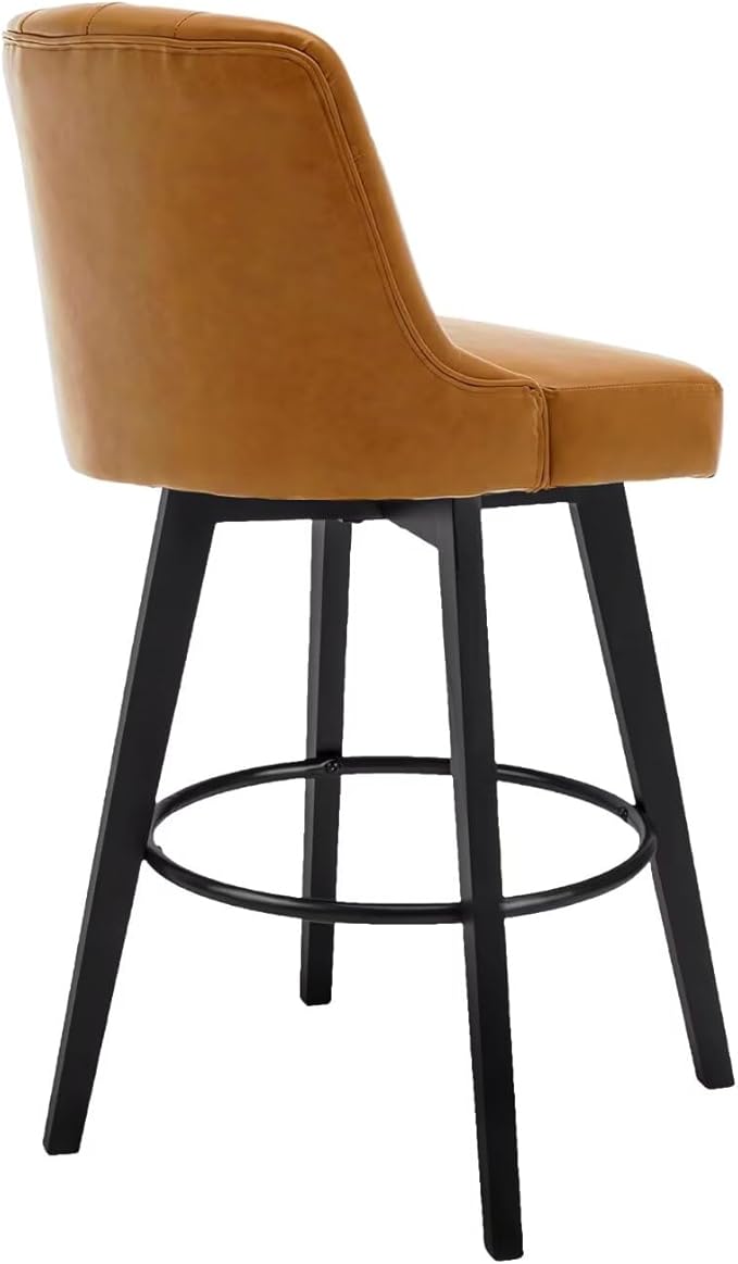 MINCETA Bar Stool, PU Leather Barstool, 30 Inch Upholstered Counter Stool with Low Tufted Back and Footrest, Swivel Counter Height Barstool for Kitchen Island Home Bar Brown