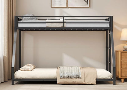 Metal Twin XL Over Queen Bunk Bed for Teens and Adults, Space-Saving/Noise Reduced/No Box Spring Needed, Black