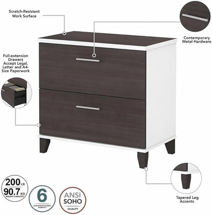 Pemberly Row Wood 2 Drawer Lateral File Cabinet in White and Storm Gray