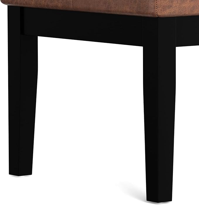 SIMPLIHOME Lacey 26 inch Wide Contemporary Rectangle Small Tufted Ottoman Bench in Distressed Saddle Brown Vegan Faux Leather, Assembled, for The Living Room and Bedroom