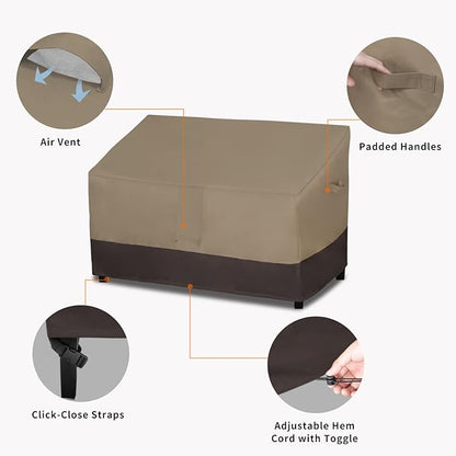 Easy-Going Waterproof Outdoor Loveseat, Heavy Duty Deep 2-Seater Patio Couch, Windproof Outdoor Furniture Cover with Air Vent (58Wx40Dx31H inch, Camel/Dark Brown)