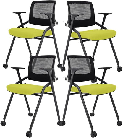 4 Pack Foldable Office Chairs with Wheels, Mesh Back, Arms and Portable - Folding Office Chairs for Conference Room Chair, Office Guest & Reception & Meeting Chair - (Green) 300 lbs.