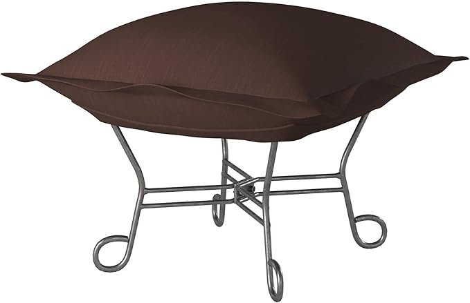 Howard Elliott Scroll Puff Ottoman Chair With Cover, Multipurpose Alternate Seating Footstool Chair with Titanium Frame, Patio Furniture for Camping, Home, Indoor & Outdoor, Sterling Chocolate