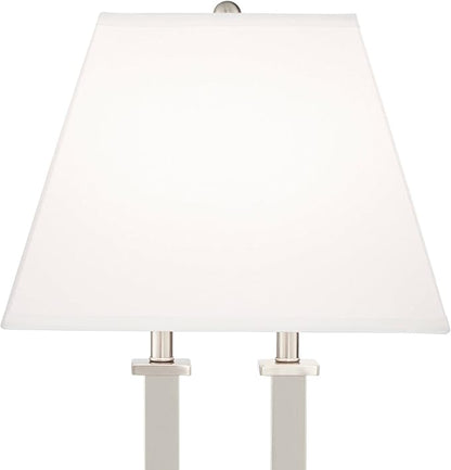 Possini Euro Design Amity Modern Table Lamp 26" High with USB and AC Power Outlet in Base Brushed Nickel White Linen Hardback Shade for Bedroom Living Room House Home Desk Bedside Nightstand Office