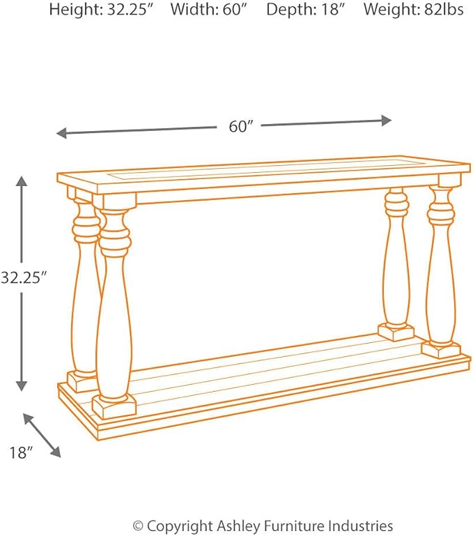 Signature Design by Ashley Mallacar Rustic Cottage Rectangular Sofa Table with Floor Shelf, Black