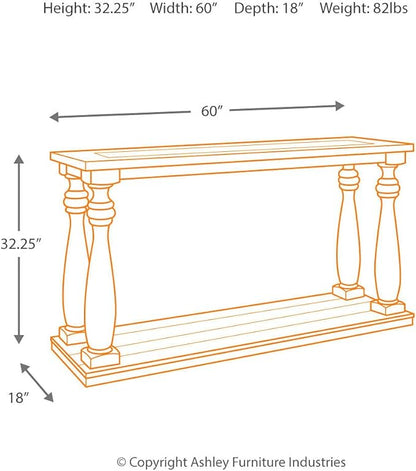 Signature Design by Ashley Mallacar Rustic Cottage Rectangular Sofa Table with Floor Shelf, Black