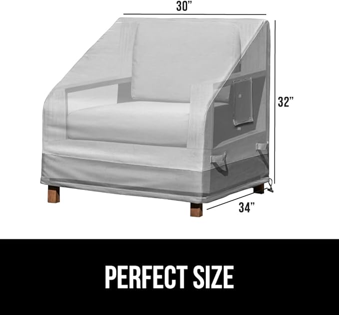 GORILLA GRIP Waterproof Medium Outdoor Patio Chair Cover, 30 Inch, Adjustable Furniture Covers Sets for Winter, Keep Cushions Dry, Protects from Sun, Snow, Rain, Windproof, UV Coated, 1 Pack