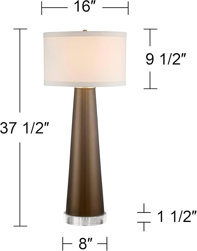 Possini Euro Design Karen Modern Table Lamp 37 1/2" Tall with Clear Round Riser Dark Gold Glass Column Off White Fabric Drum Shade for Bedroom Living Room House Bedside Nightstand Office Entryway