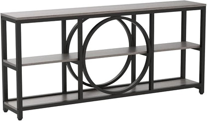 Tribesigns 70.9 inch Sofa Console Table, Extra Long Narrow Entryway Tables with 3 Tier Wood Storage Shelves Metal Frame for Foyer Hallway Living Room Behind Couch, Black Rustic Gray