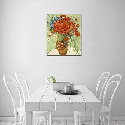 Wieco Art Red Poppies and Daisies Large Canvas Prints Wall Art of Van Gogh Famous Floral Oil Paintings Reproduction Abstract HD Classical Flowers Pictures Artwork for Bathroom Home Decorations