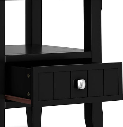 SIMPLIHOME Acadian 19-inch Wide Solid Wood End Table with Drawer and Open Shelf in Black for Living Room, Bedroom, or Entryway